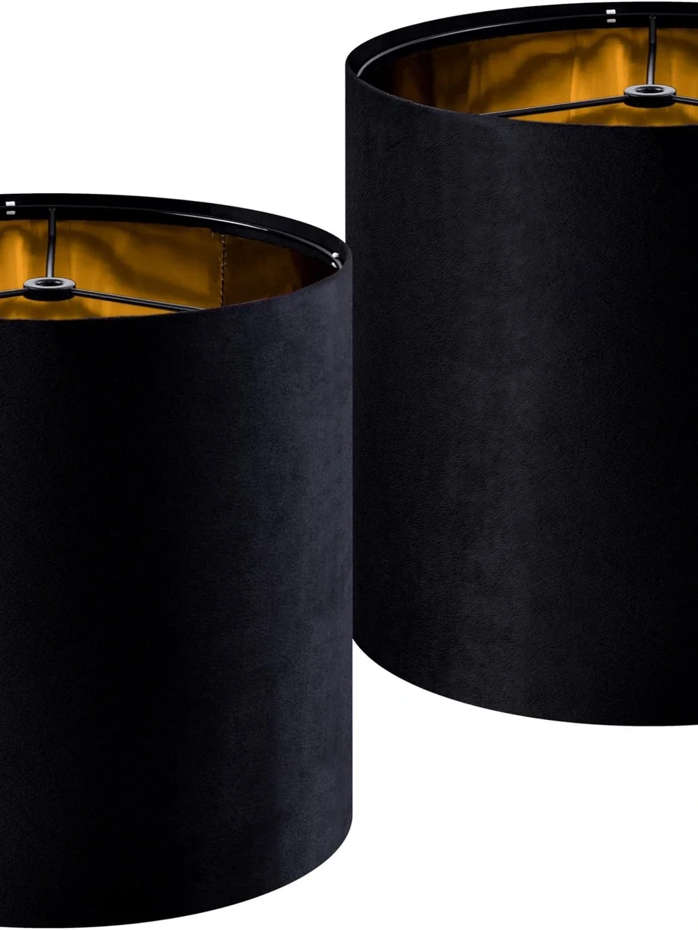 Black Velvet Drum Lamp Shade with Gold Interior - Set of 2